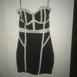 Strapless black and white bodycon dress